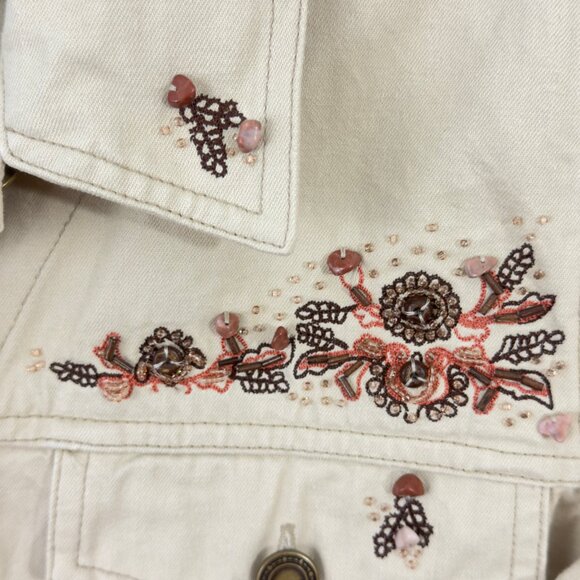 Y2K Denim & Co Women's Light Tan Western Beaded Button Up Shacket Size M - Picture 2 of 15